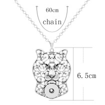 Retro smear Tiger head silver pendant Necklace with 60CM chain KC1074 fit 20MM chunks snaps jewelry