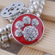20MM Paws snap button Antique Silver Plated with red rhinestone snap jewelry