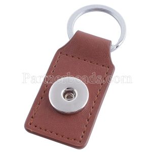 Brown pu leater fashion Keychain  buttons fit snaps chunks KC1123 Snaps Jewelry