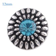 12MM round snap Antique Silver Plated with cyan rhinestone KS6094-S snaps jewelry