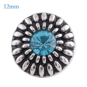 12MM round snap Antique Silver Plated with cyan rhinestone KS6094-S snaps jewelry