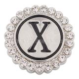 20MM English alphabet-X snap Antique silver  plated with Rhinestones KC8553 snaps jewelry
