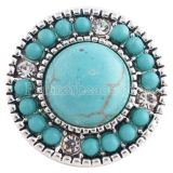20MM Round snap Silver Plated with cyan Turquoise stone and Rhinestone KC8667 snaps jewelry