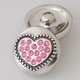 20MM valentine Loveheart snap Antique Silver Plated with pink rhinestone KB5024 snaps jewelry