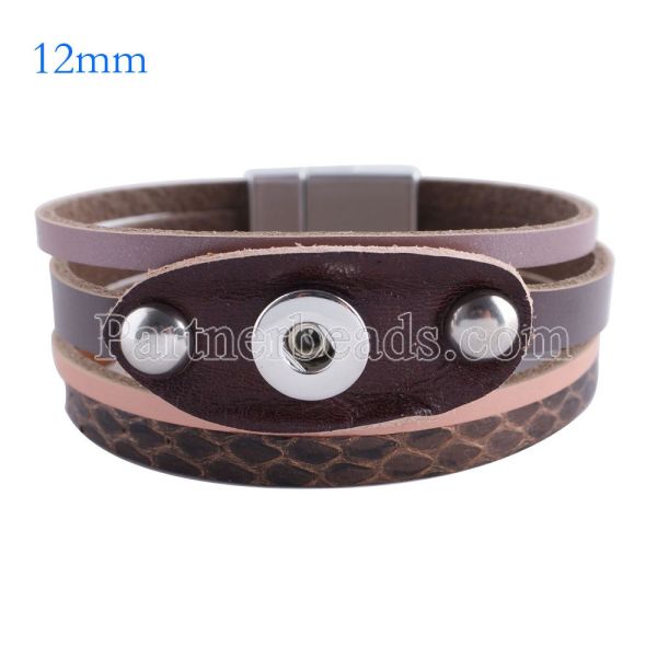 Partnerbeads 7.6 inch 1 snap button leather bracelets fit 12mm snaps KS0641-S