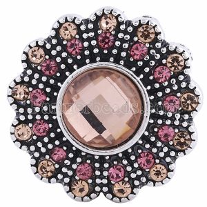 20MM Flower snap Antique Silver Plated with orange powder rhinestone KC6045 snaps jewelry