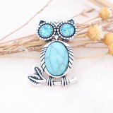 20MM Owl snap Silver Plated with blue Rhinestone and Turquoise KC6796  cyan