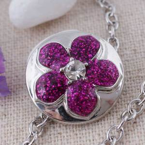 20MM flower snap Silver Plated with rose-red Enamel and Rhinestones KC8825 snaps jewelry