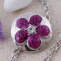20MM flower snap Silver Plated with rose-red Enamel and Rhinestones KC8825 snaps jewelry