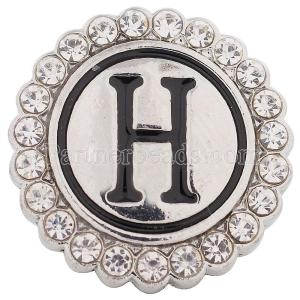 20MM English alphabet-H snap Antique silver  plated with  Rhinestones KC8537 snaps jewelry