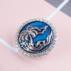 20MM Seaside snap Silver Plated with Rhinestones and blue Enamel KC6152 snaps jewelry