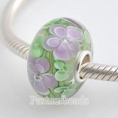925 Flowers Murano beads with CZ stones inside 15*10MM