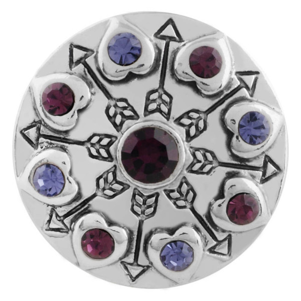 20MM heart snap silver plated with Dark purple Rhinestone KC5553 snaps jewelry