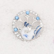 20MM  Peacock snap Silver Plated with rhinestone and blue enamel KC7901 snaps jewelry