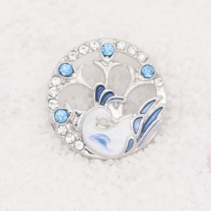 20MM  Peacock snap Silver Plated with rhinestone and blue enamel KC7901 snaps jewelry