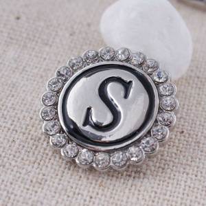 20MM English alphabet-S snap Antique silver  plated with Rhinestones KC8548 snaps jewelry