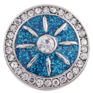 20MM snap Antique Silver Plated with light blue powder and clear Rhinestones snap jewelry KC9662