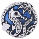 20MM Hippocampus round snap Silver Plated with Rhinestones and blue Enamel KC6144 snaps jewelry