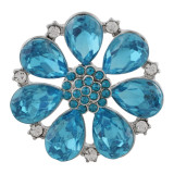 20MM flower snap sliver Plated with blue rhinestone KC9878 snaps jewelry