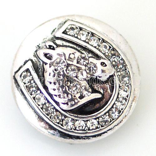 20MM Horse snap Antique Silver Plated with rhinestone KB6462 snaps jewelry