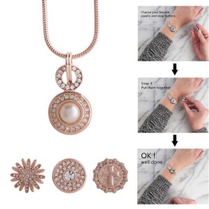 High Quality Rose Gold necklace with 45CM chain with white rhinestone KC1032 fit 18*20mm chunks snaps jewelry