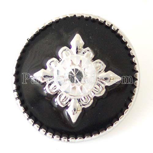 20MM Round snap Antique Silver Plated with  rhinestone and black Enamel KB8217 snaps jewelry