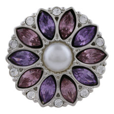 20MM design snap sliver plated with purple rhinestone and pearl KC5702 snaps jewelry