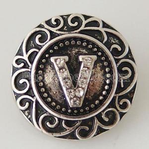 20MM English alphabet-V  snap Antique silver  plated with  Rhinestones KB6275 snaps jewelry