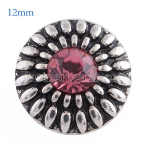 12MM round snap Antique Silver Plated with Rose rhinestone KS6095-S snaps jewelry