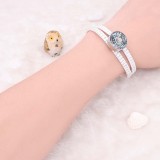 1 buttons white leather with Spot rhinestone beads KC0875 new type bracelets fit 20mm snaps chunks