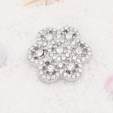 20MM flower snap Silver Plated with white rhinestone KC7903 snaps jewelry