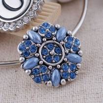 20MM Flower snap silver plated KC8527 with light blue Rhinestone and resin interchangeable snaps jewelry