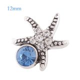 12MM Starfish snap Antique sliver Plated with blue rhinestone KS6173-S snaps jewelry