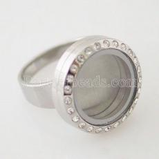 Stainless Steel RING  8# size  with Dia 20mm floating charm locket silver color