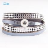 40cm 1 snap button pu leather bracelets fit 12mm snaps with silver plated accessories and charm KS0607-S