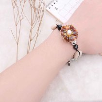 20MM flower big size snap gold Plated with pearl and  brown enamel KC6805 snaps jewelry