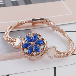 20MM round Rose-Gold Plated with blue rhinestone KC7545 snaps jewelry