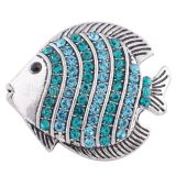 20MM snap Fish silver plated with blue rhinestones  KC6287 interchangable snaps jewelry