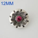 12mm flower snaps Antique Silver Plated with rose rhinestone KB6635-S snap jewelry