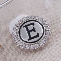20MM English alphabet-E snap Antique silver  plated with  Rhinestones KC8534 snaps jewelry