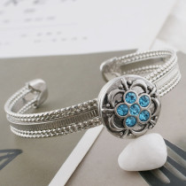 20MM flower snap Silver Plated with blue rhinestone  KC7638 snap jewelry