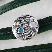 20MM Sun and moon snap silver plated with cyan rhinestones  KC6306 interchangable snaps jewelry