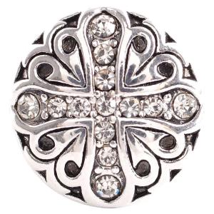 20MM Cross snap Antique Silver Plated with white Rhinestones KC6166 snaps jewelry