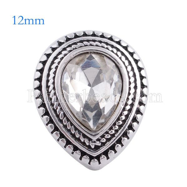 12MM Drop snap Antique Silver Plated with white rhinestone KS6132-S snaps jewelry