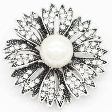 20MM flower snap sliver Plated with white rhinestones and pearl KC6691 snaps jewelry