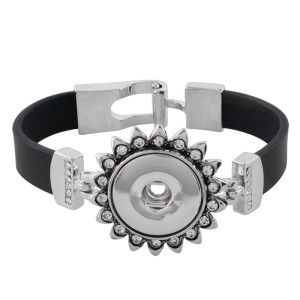 18CM black leather bracelets with rhinestone KC0783 fit 18MM snaps chunks