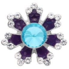 20MM flower snap silver Plated with blue rhinestone and enamel  KC6915 snaps jewelry