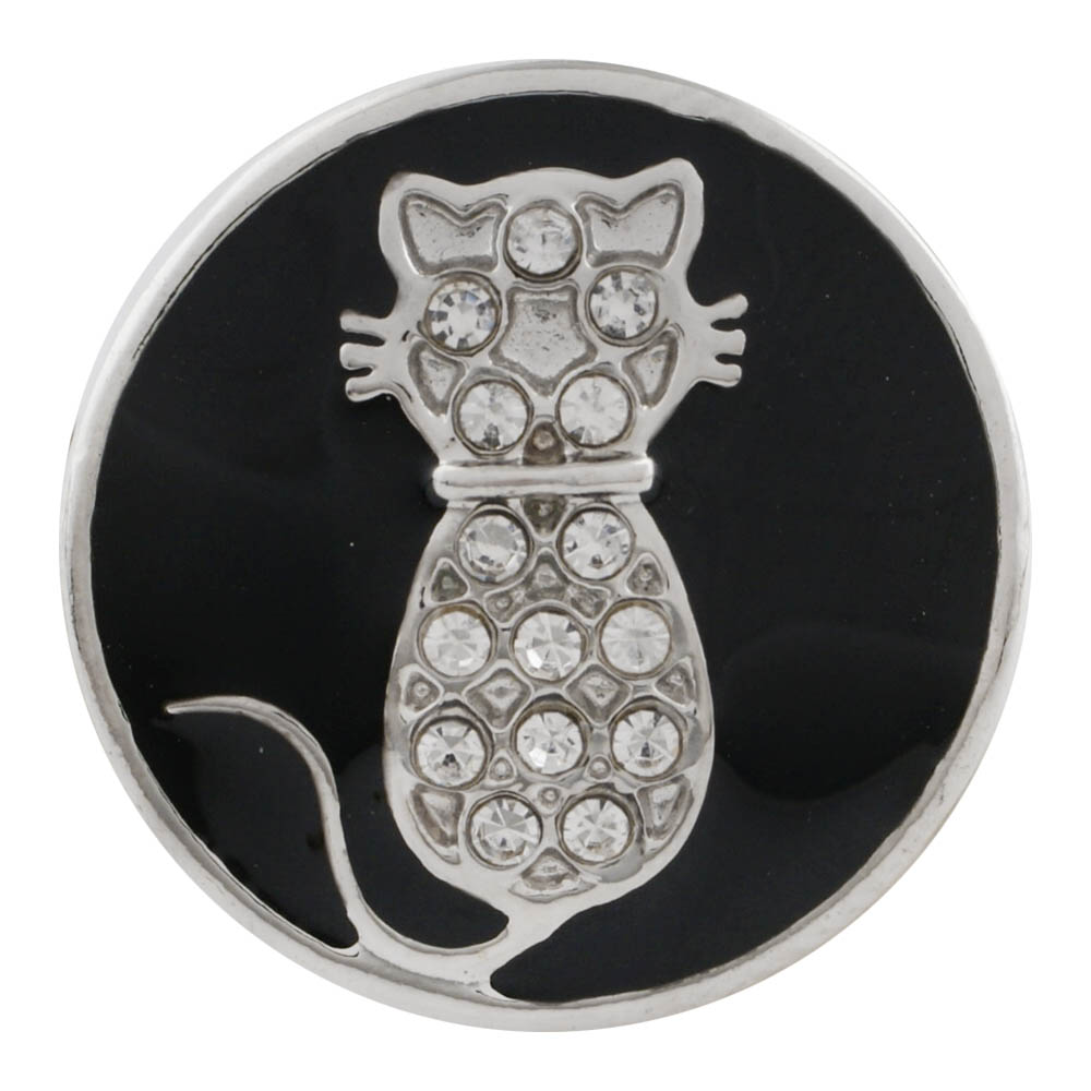 20MM cat snap sliver plated with white rhinestone and enamel KC7582 snaps jewelry