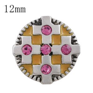 12MM cross snap with pink Rhinestone and yellow Enamel KS5210-S interchangeable snaps jewelry