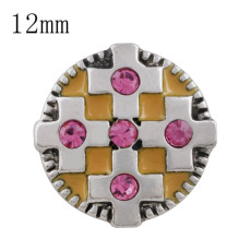 12MM cross snap with pink Rhinestone and yellow Enamel KS5210-S interchangeable snaps jewelry
